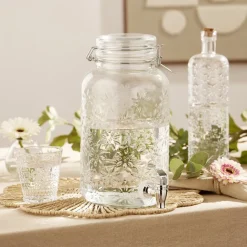 Bouteille en verre 1L design fleur transparente Ø6,5xH25cm