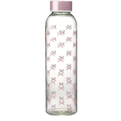 Bouteille en verre 500ml décoré motif noeuds rose Ø6xH22cm < Gifi Hot