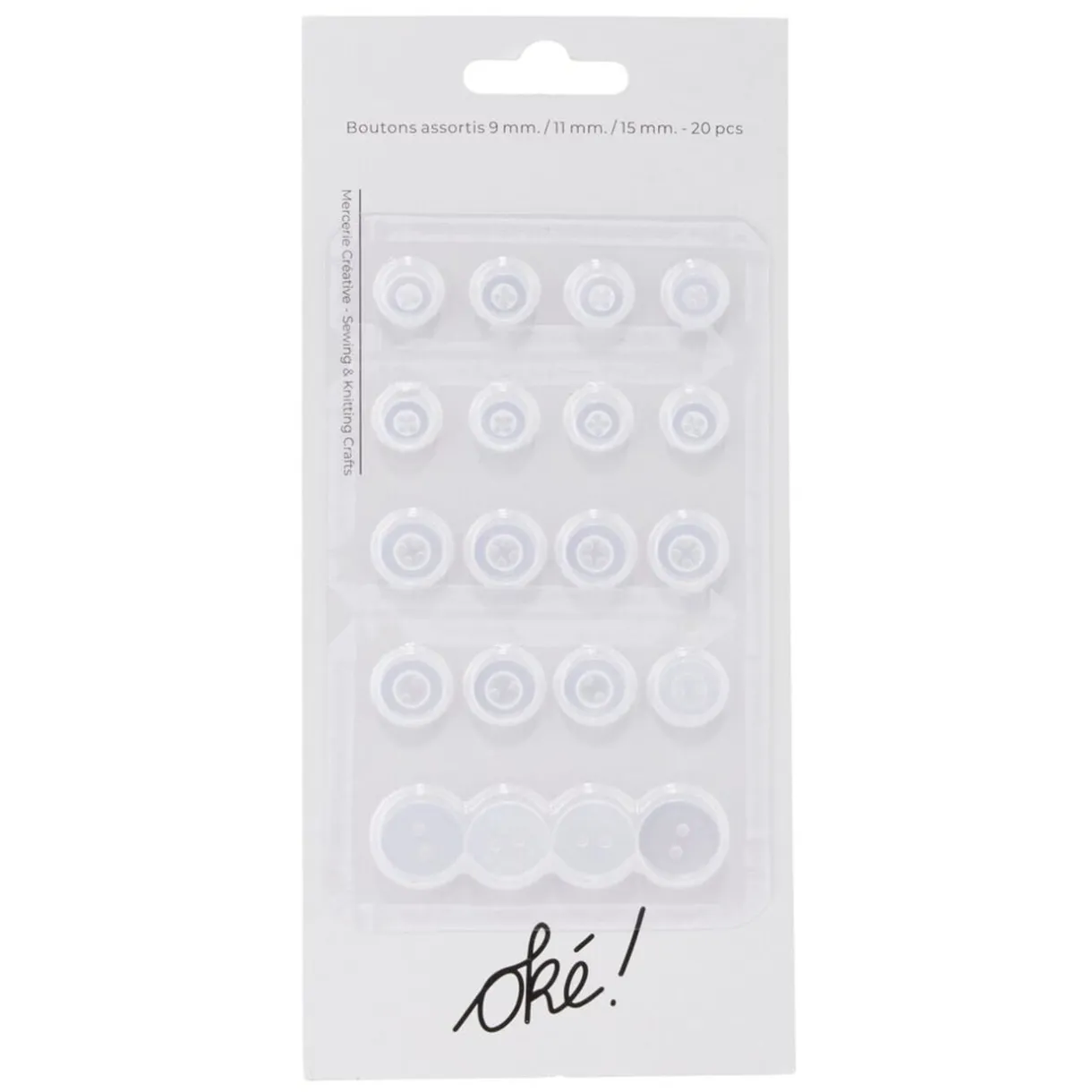 Bouton couture x20 plastique blanc transparent Ø9/11/15mm < Gifi Discount