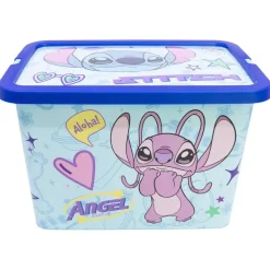 Box de rangement Disney Stitch et Angel 23L plastique bleu 40x30xH27,5cm