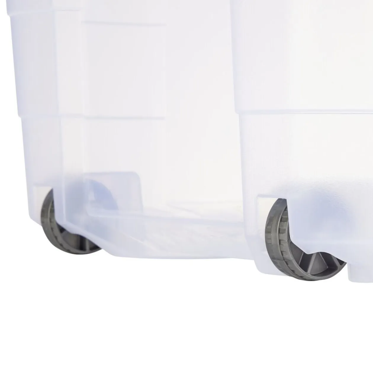 Box de rangement 80L plastique transparent 4 roues couvercle malin bleu 79x39xH36cm