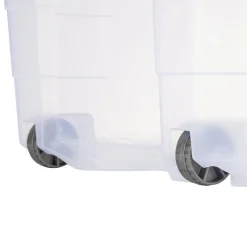 Box de rangement 60L plastique transparent 4 roues couvercle malin bleu 59x39xH36cm