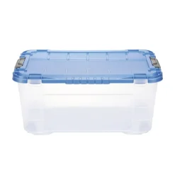 Box de rangement 40L plastique transparent 4 roues couvercle malin bleu 59x39xH27cm < Gifi Online