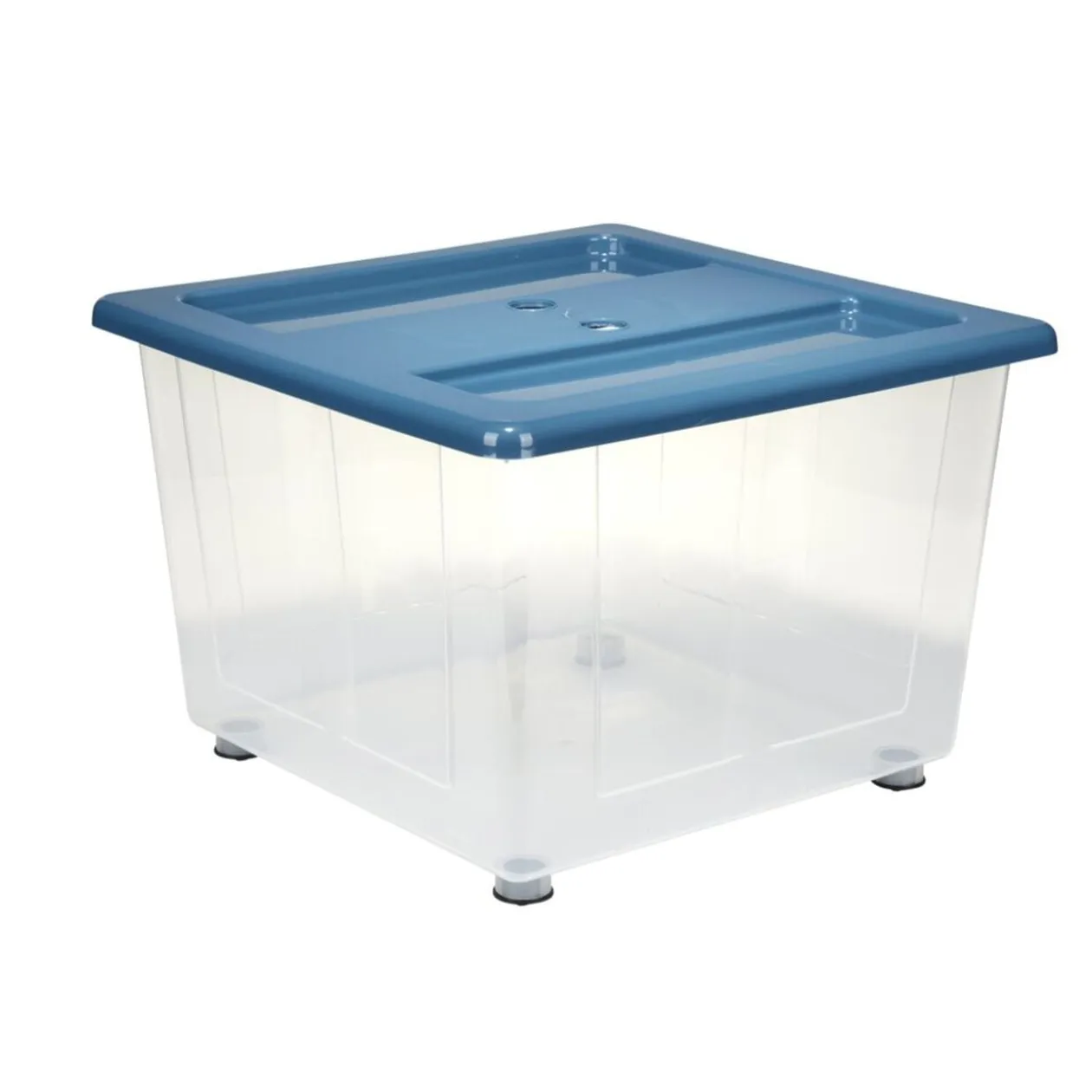 Box de rangement 30L x3 plastique transprent avec roulettes et couvercle gris et bleu