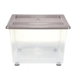 Box de rangement 30L x3 plastique transprent avec roulettes et couvercle gris et bleu