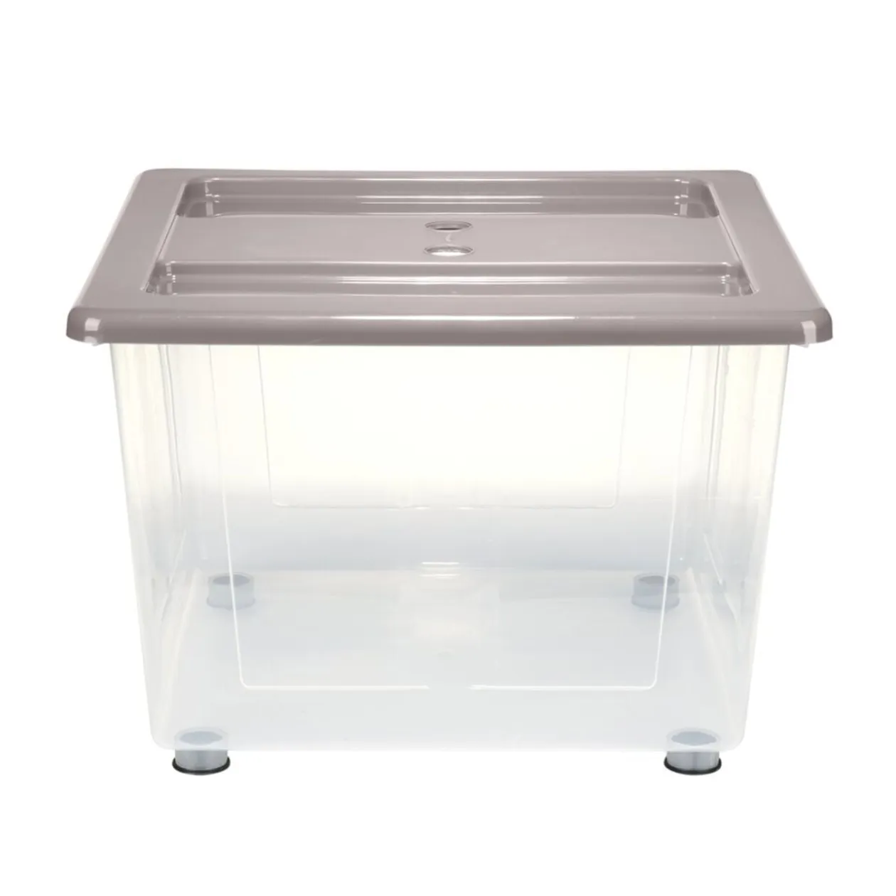 Box de rangement 30L x3 plastique transprent avec roulettes et couvercle gris et bleu