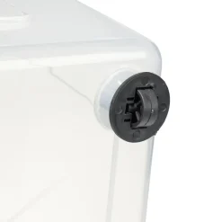 Box de rangement 30L x3 plastique transprent avec roulettes et couvercle gris et bleu