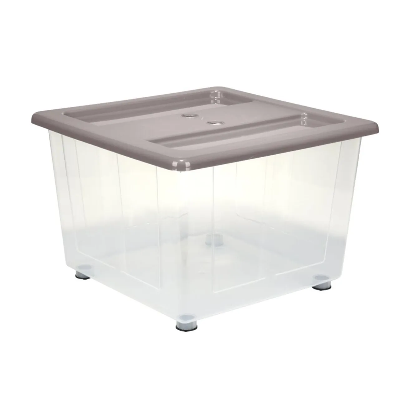 Box de rangement 30L x3 plastique transprent avec roulettes et couvercle gris et bleu