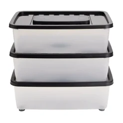 Box dessous de lit 25L x3 plastique transparent couvercle noir 56x37xH18cm < Gifi Sale