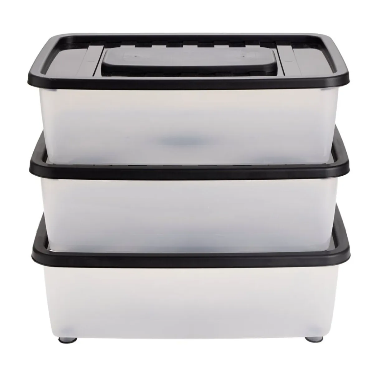 Box dessous de lit 25L x3 plastique transparent couvercle noir 56x37xH18cm < Gifi Sale