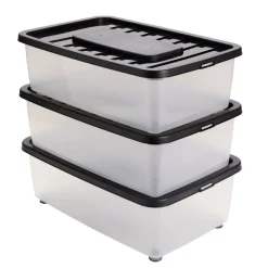 Box dessous de lit 25L x3 plastique transparent couvercle noir 56x37xH18cm < Gifi Sale
