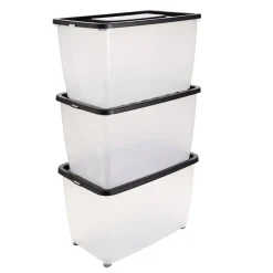 Box dessous de lit 46L x3 plastique transparent couvercle noir 56x37xH34cm < Gifi Clearance