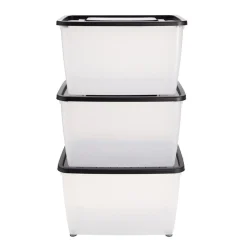 Box dessous de lit 46L x3 plastique transparent couvercle noir 56x37xH34cm < Gifi Clearance