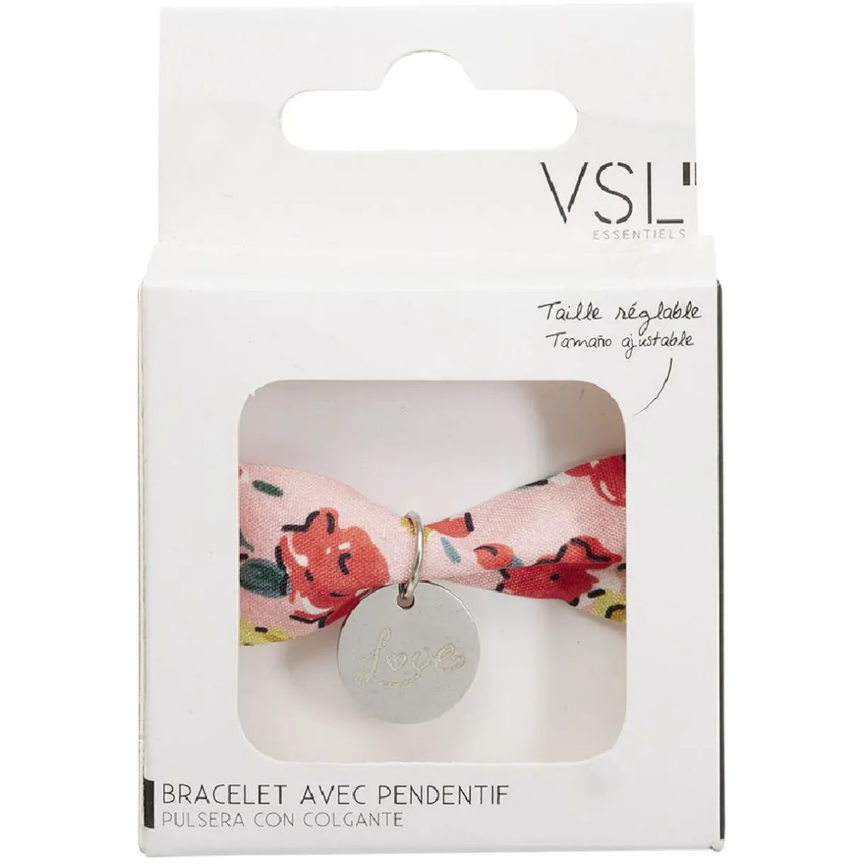 Bracelet ajustable en tissu motif floral avec pendentif Love L19cm < Gifi Best