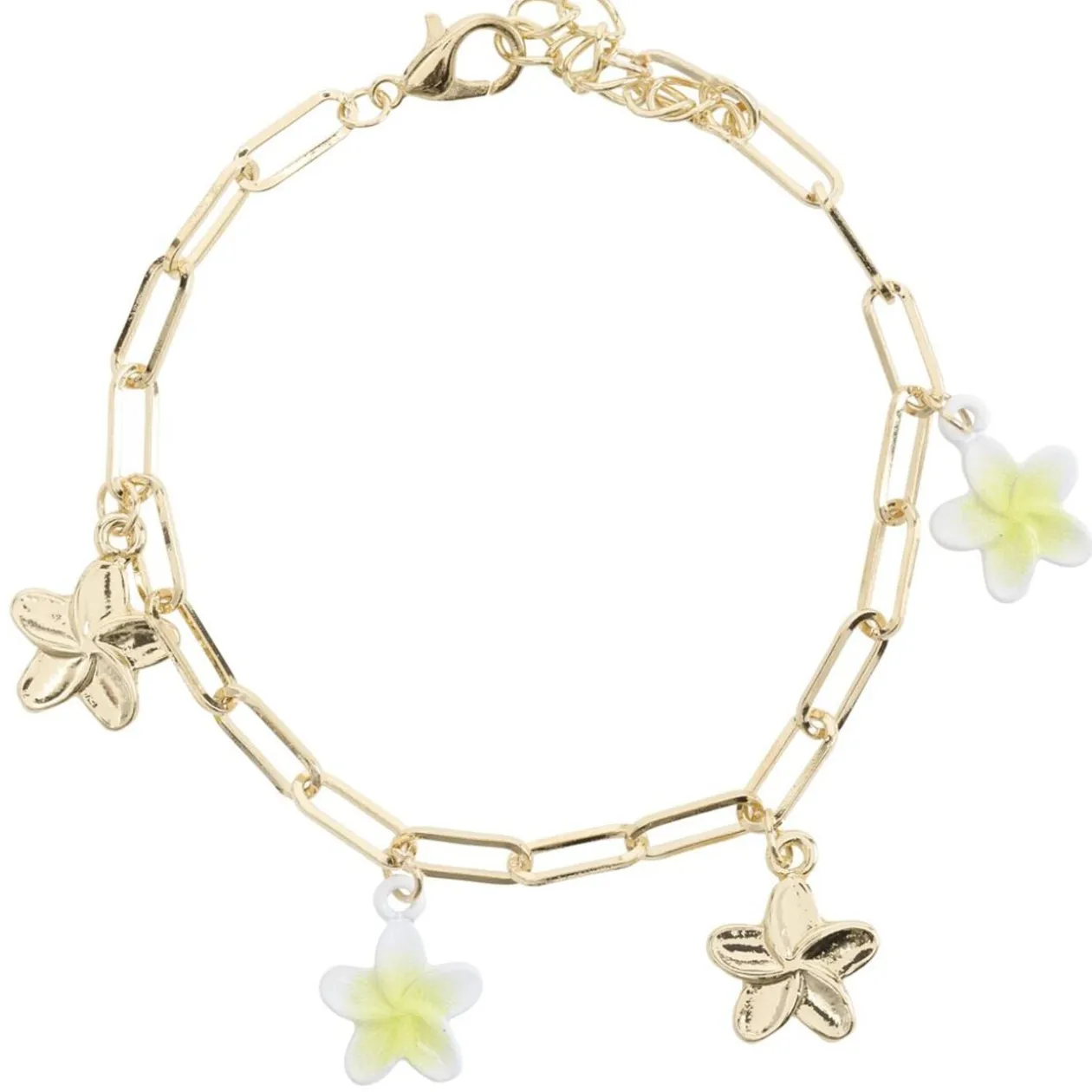Bracelet chaîne avec charms fleur métal doré L11cm