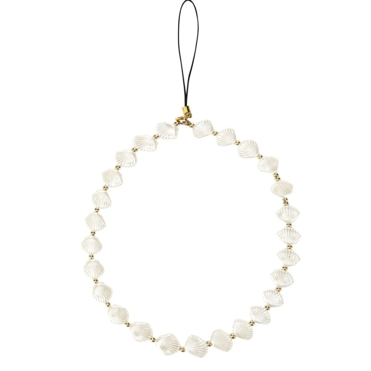 Bracelet chaîne de téléphone perle forme coquillage blanc L13,5cm