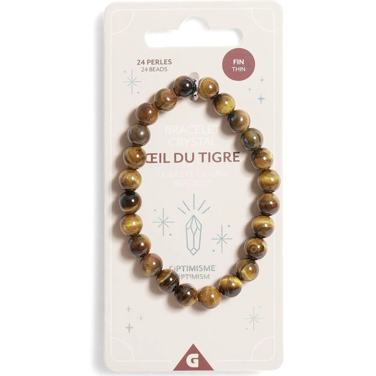 Bracelet crystal large 26 perles oeil du tigre marron - Optimisme < Gifi