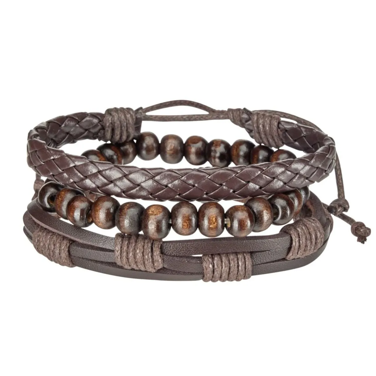 Bracelet pour homme réglable x4 simili et perles bois 5x8cm (2 modèles) < Gifi Discount