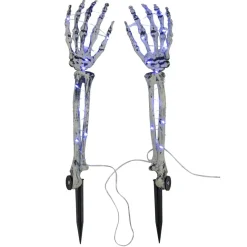 Bras squelette Halloween x2 lumineux à planter plastique violet H36cm