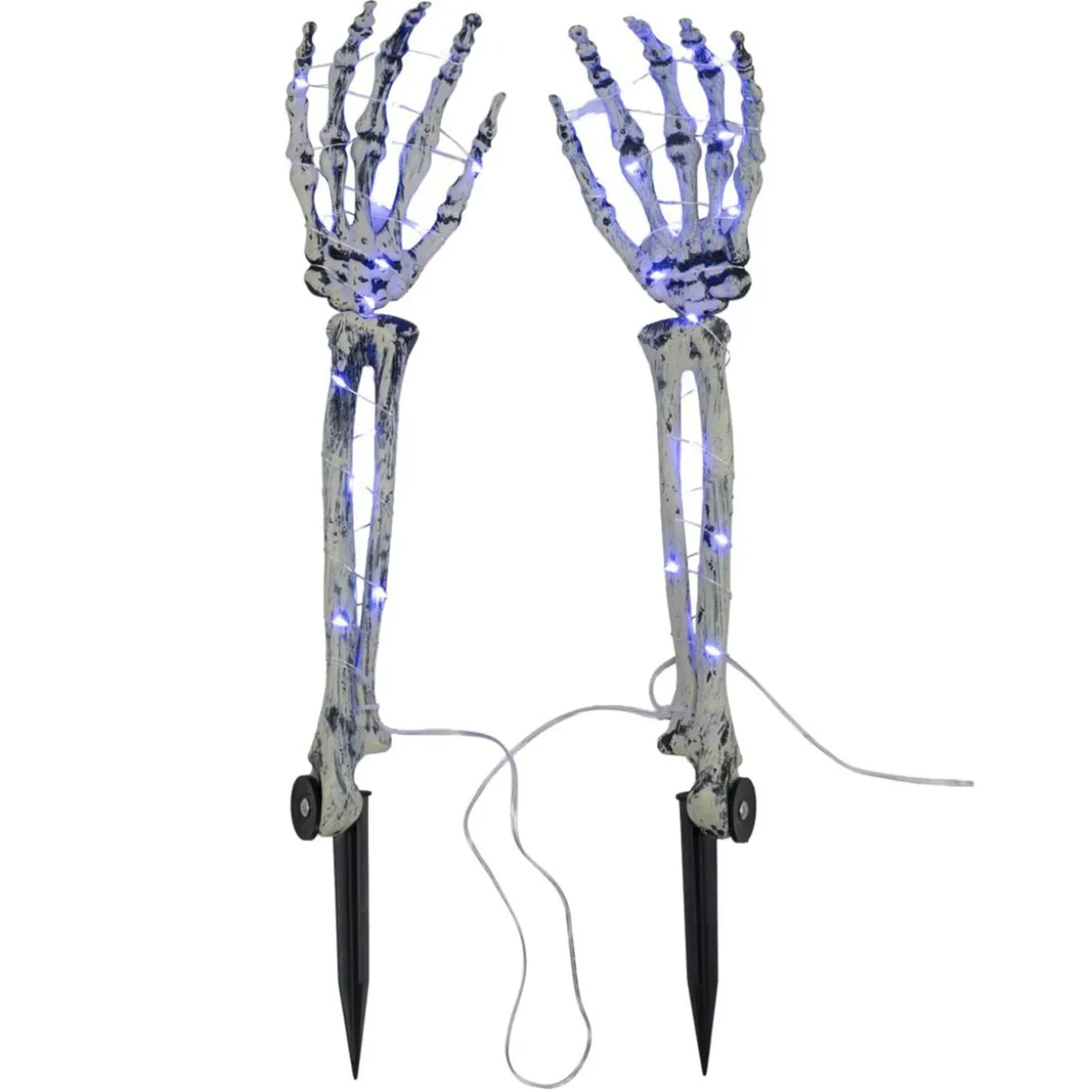 Bras squelette Halloween x2 lumineux à planter plastique violet H36cm