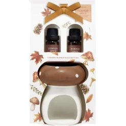 Brûleur de parfum céramique forme champignon blanc et marron Ø8xH11cm