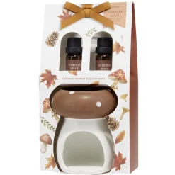 Brûleur de parfum céramique forme champignon blanc et marron Ø8xH11cm