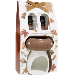 Brûleur de parfum céramique forme champignon blanc et marron Ø8xH11cm