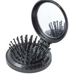 Brosse à cheveux pliable ronde avec miroir Ø6,5cm (3 modèles)