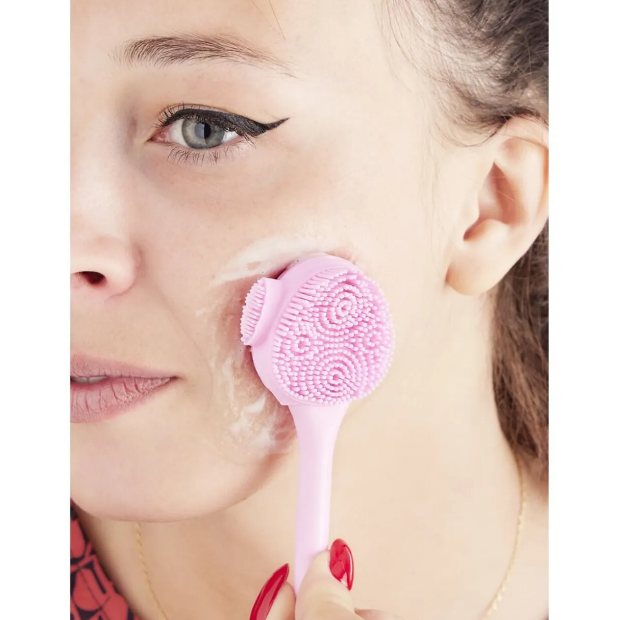 Brosse et spatule pour visage 2en1 rose