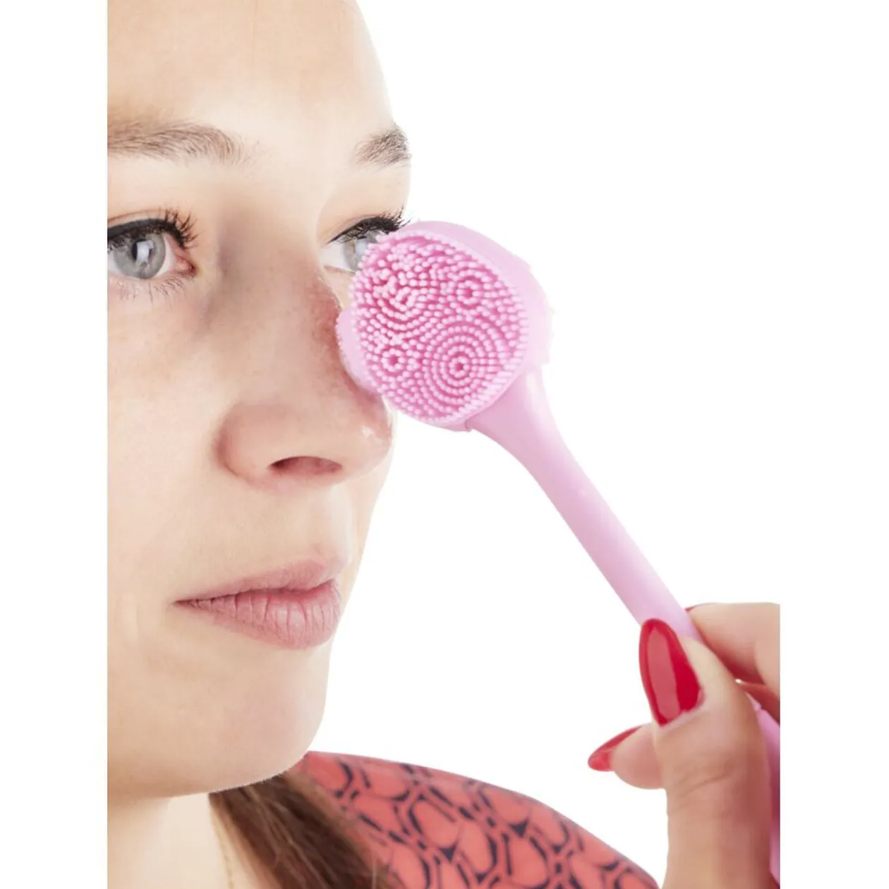 Brosse et spatule pour visage 2en1 rose