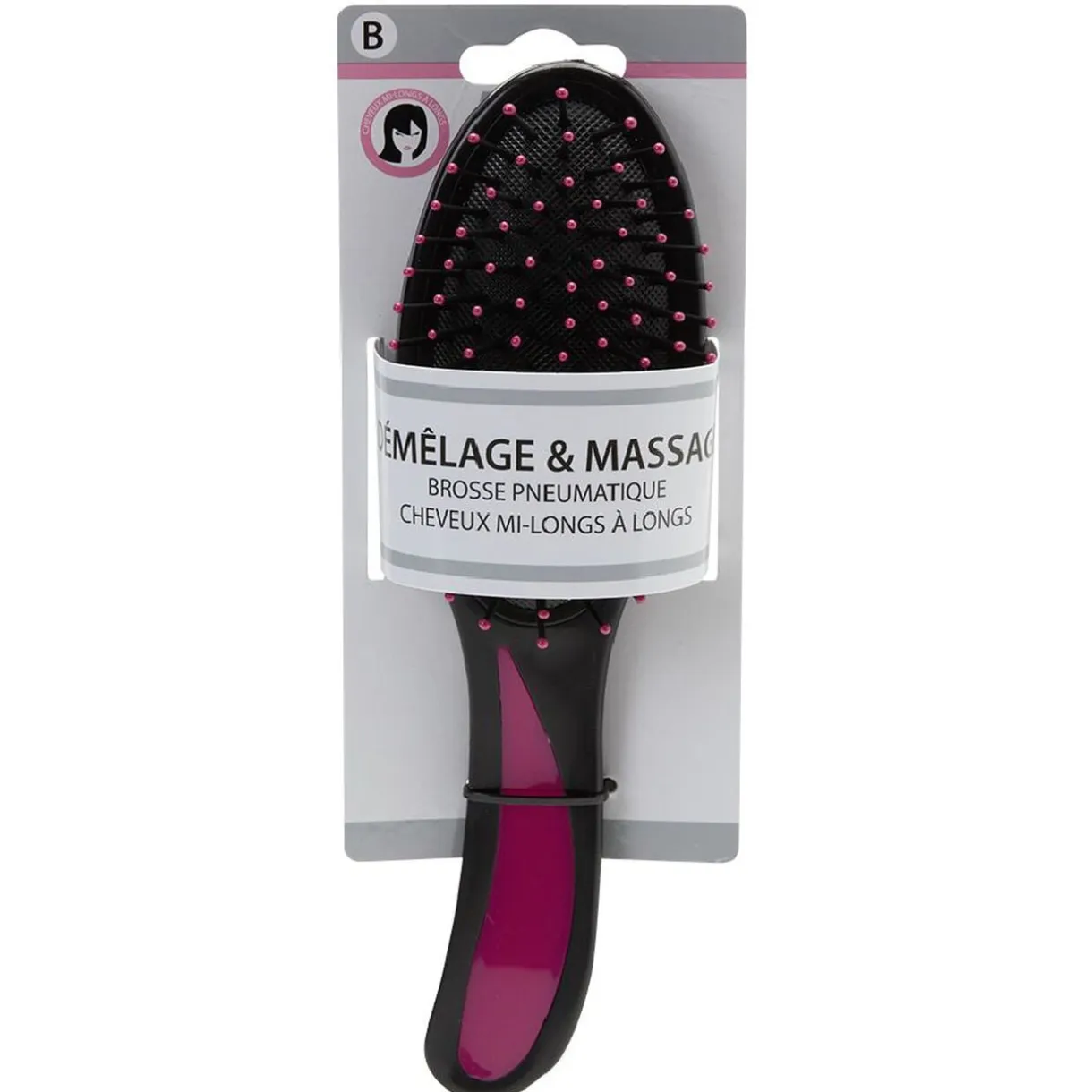 Brosse pneumatique ovale picots perlés pvc noir fuchsia < Gifi New