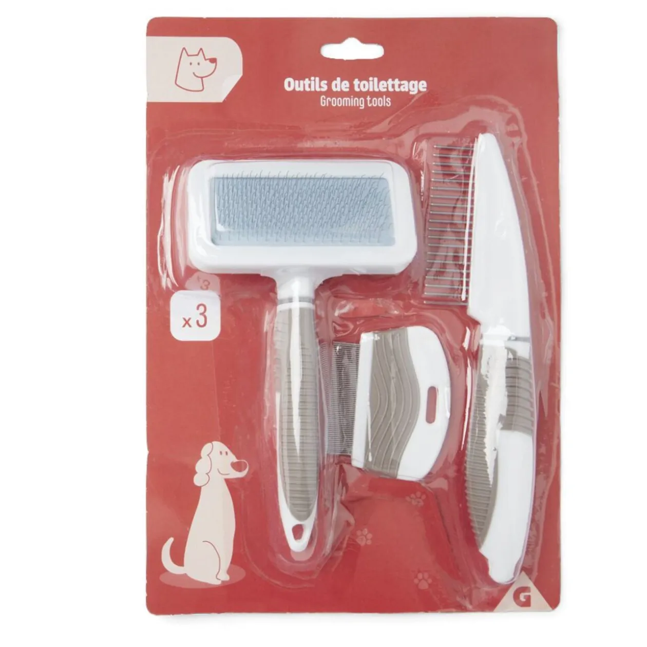 Brosse toilettage animaux et peignes x3