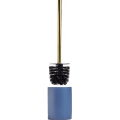 Brosse WC manche doré socle rond grès bleu Ø9,2xH36cm