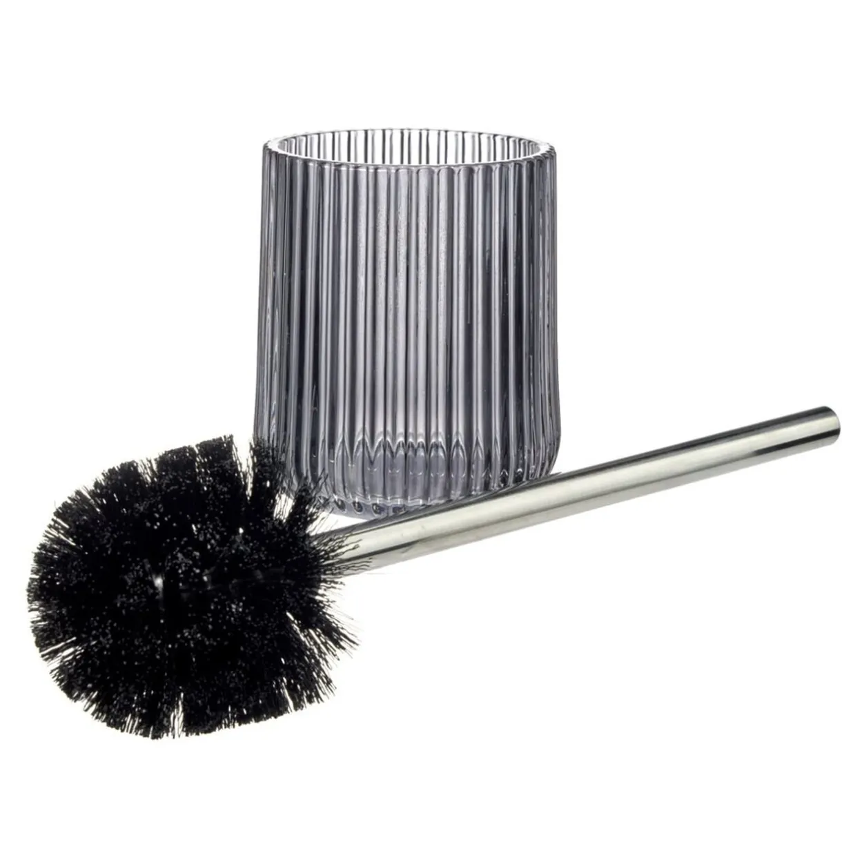 Brosse WC socle en verre strié noir transparent Ø10,5xH36cm < Gifi Hot