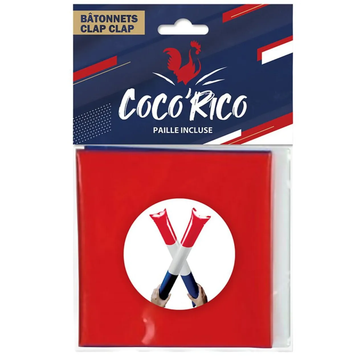 Bâtonnet clap clap Cocorico x2 bleu blanc rouge L60cm