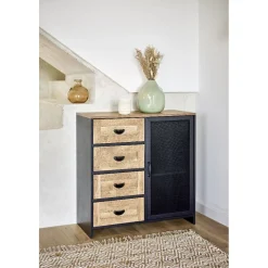 Buffet Laura noir et miel - L80 x P35 x H82 cm < Gifi Clearance