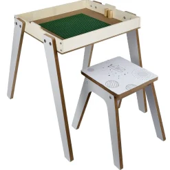 Bureau enfant modulable 3en1 tableau noir bois blanc et tabouret < Gifi New