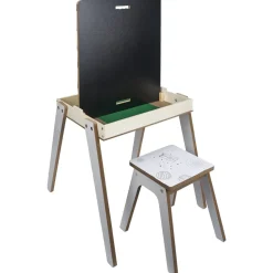 Bureau enfant modulable 3en1 tableau noir bois blanc et tabouret < Gifi New