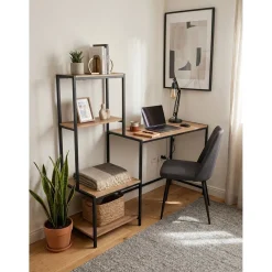 Bureau Luffi avec étagères bois naturel et métal noir 147x44xH125cm < Gifi Discount