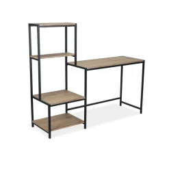 Bureau Luffi avec étagères bois naturel et métal noir 147x44xH125cm < Gifi Discount