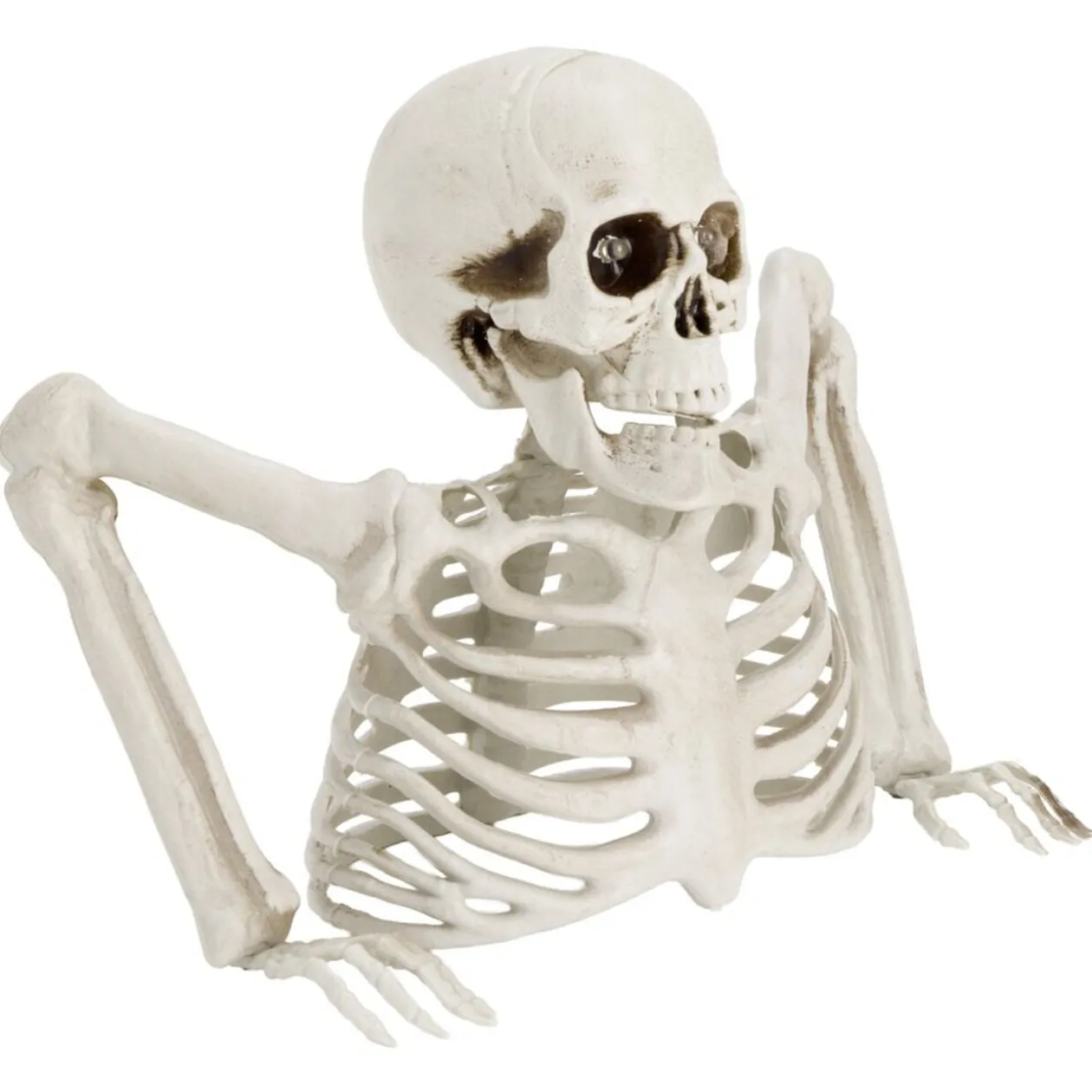 Buste squelette Halloween yeux rouge LED plastique blanc 24x12x19cm