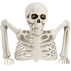 Buste squelette Halloween yeux rouge LED plastique blanc 24x12x19cm