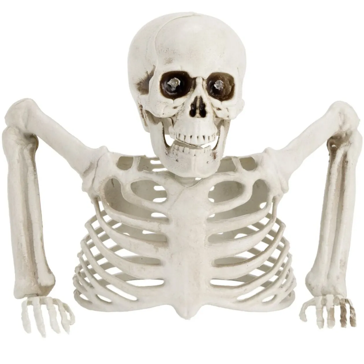 Buste squelette Halloween yeux rouge LED plastique blanc 24x12x19cm