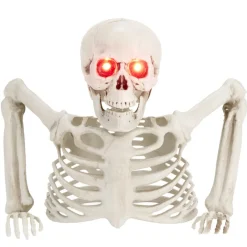Buste squelette Halloween yeux rouge LED plastique blanc 24x12x19cm