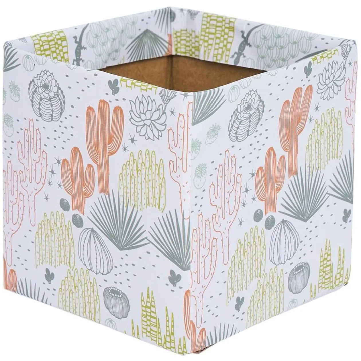 Cache-pot carré en carton motif végétal