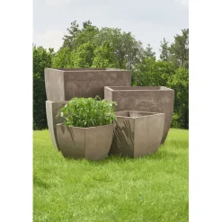 Cache pot fibre d'argile carré gris 27x27xH27cm < Gifi Online