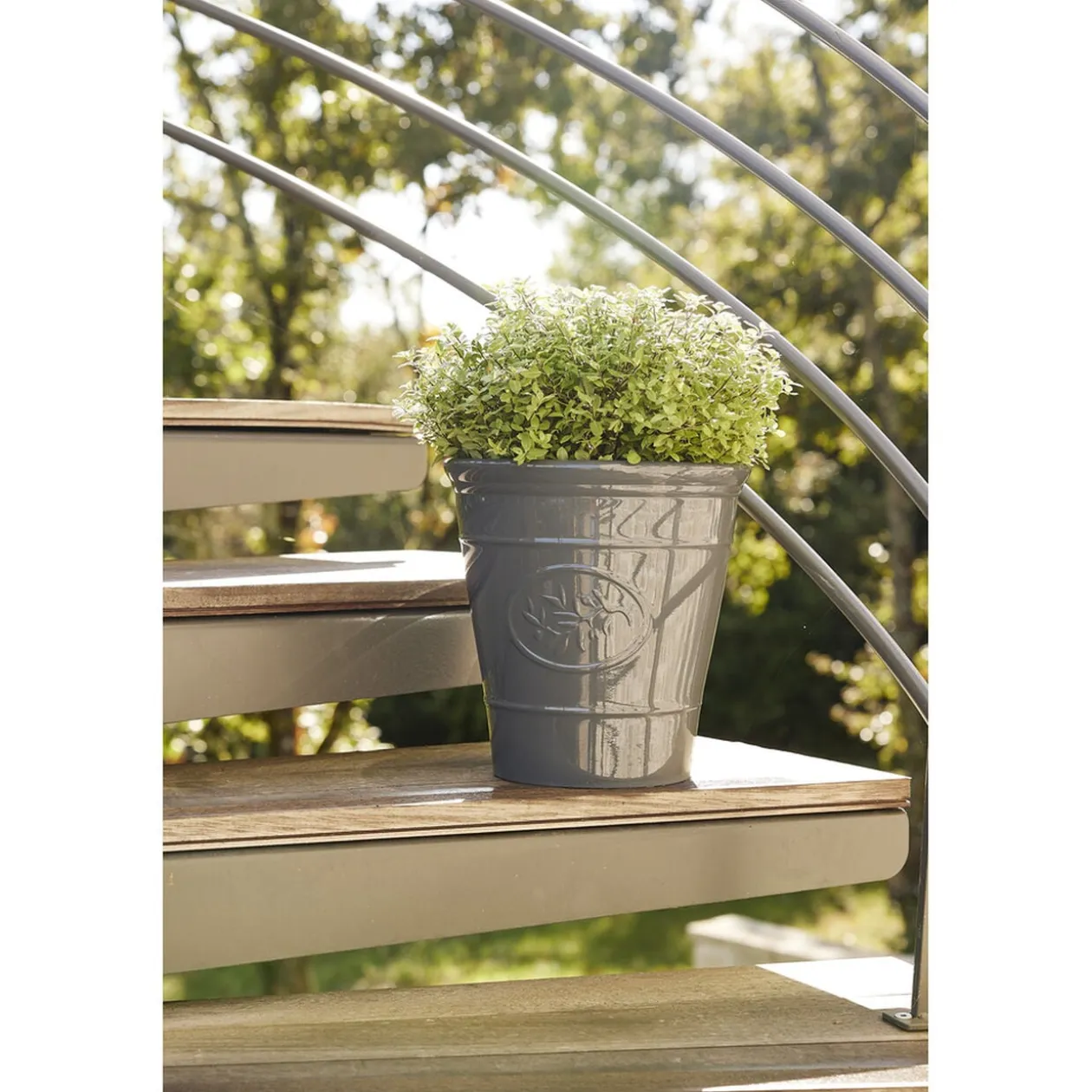 Cache pot motif provençal plastique gris Ø30xH30cm