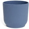 Cache pot rond plastique strié bleu Ø11xH10cm