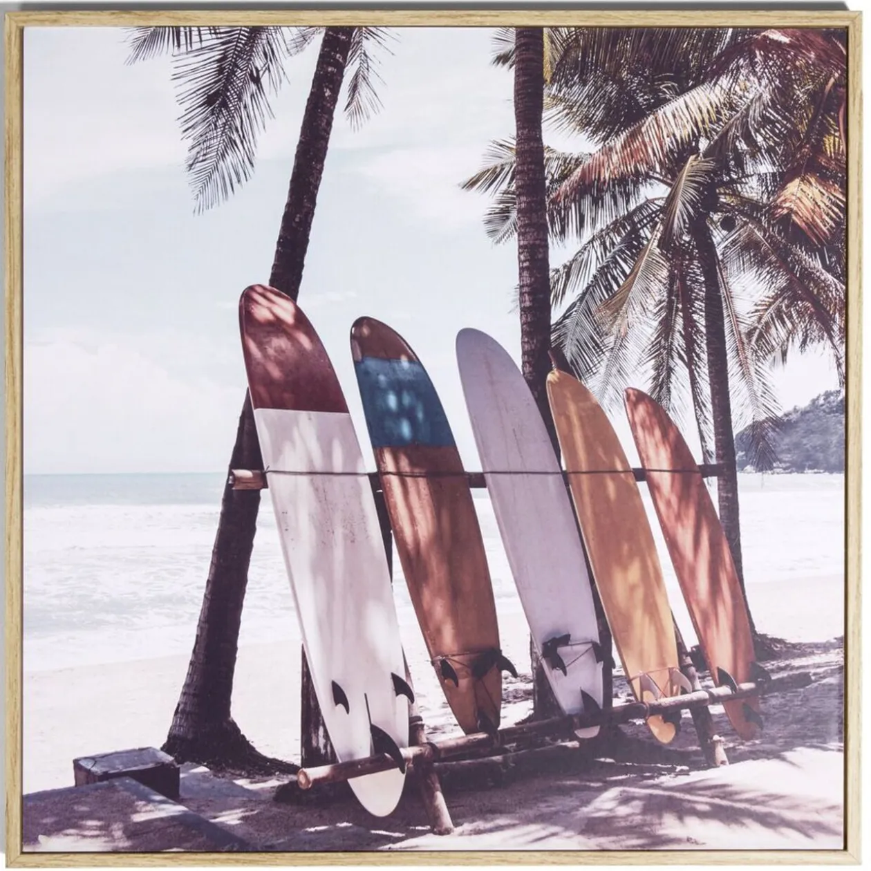 Cadre déco en bois photo planche de surf 30x30cm
