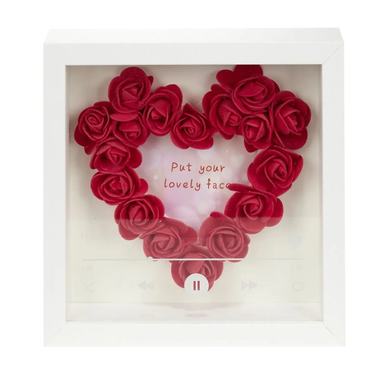 Cadre photo bois blanc avec coeur en roses rouges inscription I Love You 20x20cm < Gifi Sale